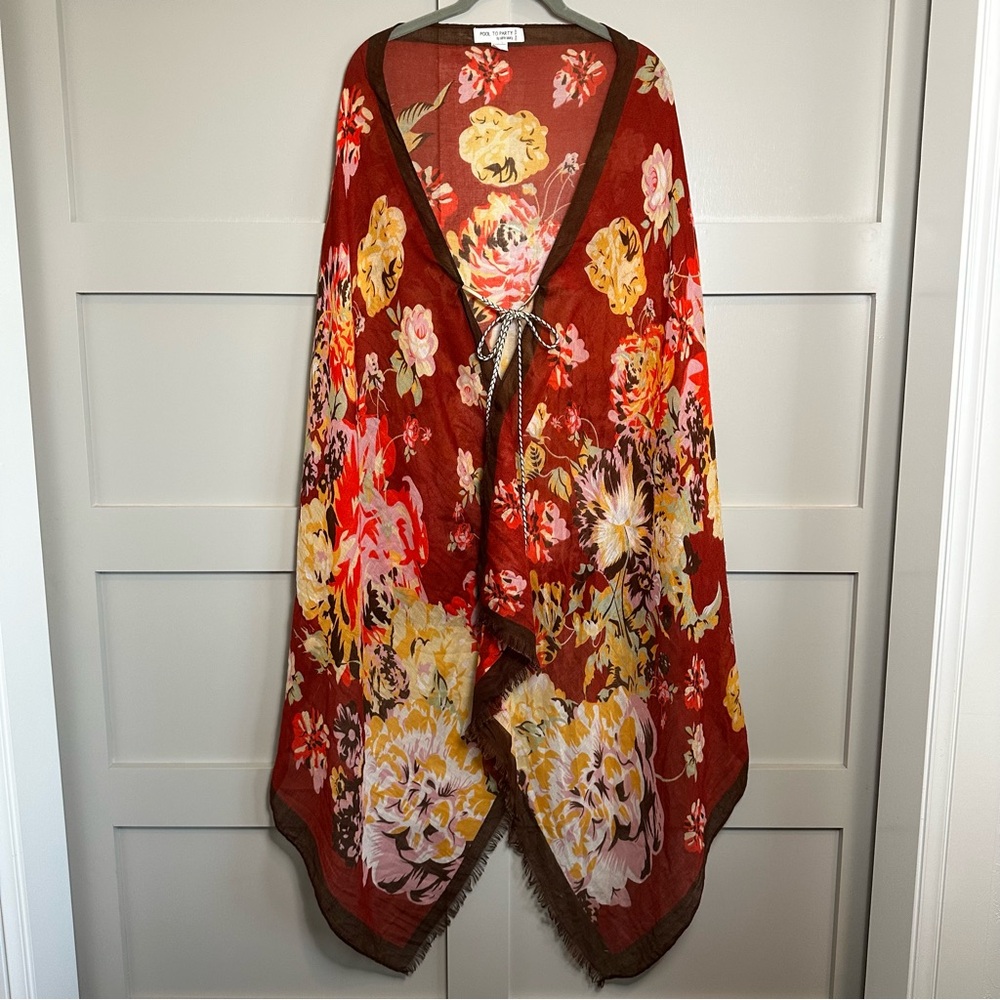 Subtle Luxury Pool To Party Cover Up OS Sarong Floral Sheer Tie Closure NWOT